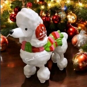 Christmas French Poodle w/ Scarf Snowflake Earmuffs Resin Figure 9” Statue Decor